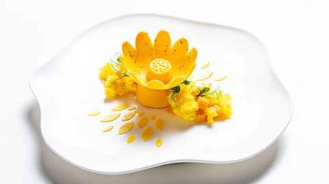 Passion Fruit Tart, Poppy Seed, Mango Mousse and Sorbet