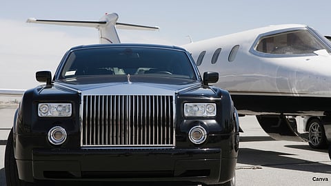 Private Jet and Rolls Royce on Runway