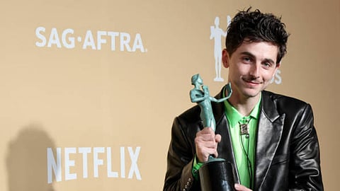 Timothée Chalamet with His Award at the 31st Annual SAG Awards