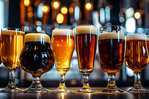 A Variety f beers in a line