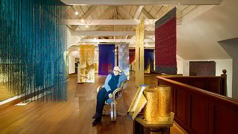 Artist Olga de Amaral within Her Exhibition in Bogotá, Colombia