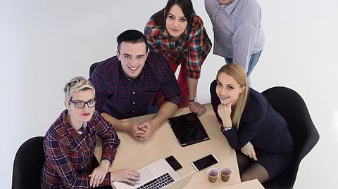 Aerial View of Business People in a Group Meeting