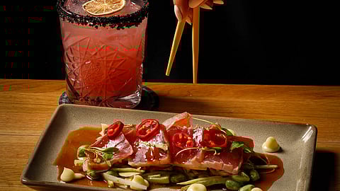 Tuna Crudo with Pickled Vegetables and Cocktail