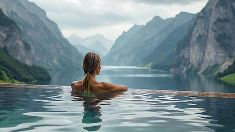 A Tranquil Moment in an Alpine Infinity Pool