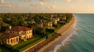Aerial view of Palm Beach, Florida, showing grand oceanfront estates