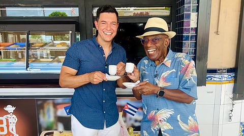 Tom Llamas & Al Roker enjoying Cuban Coffee in Little Havana