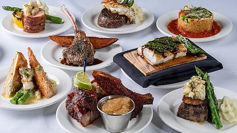 Assorted petite steakhouse dishes from Perry’s new tasting menu
