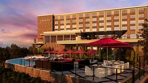 Caesars Republic Sonoma County resort with poolside seating and umbrellas