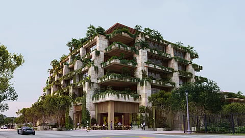 Ziggurat mixed-use development exterior in Coconut Grove Miami