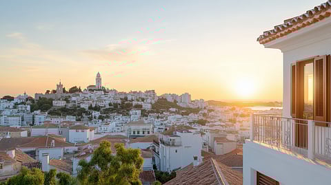 The sun sets over the city of Albacete, Algarve, Portugal