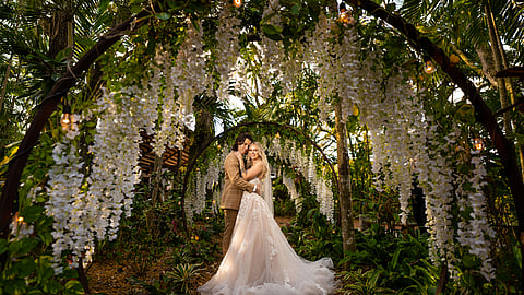 Couple exchanging vows at Living Sculpture Sanctuary