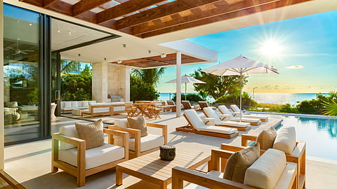 Lounge and pool deck at Villa Dune House in Turks and Caicos