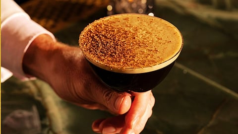 Espresso martini topped with grated chocolate