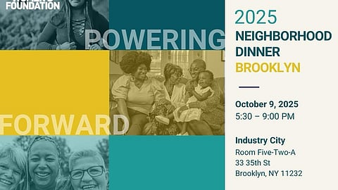 Elegant dinner setting at Industry City for NYWF Neighborhood Dinner event