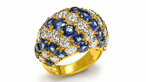 Sapphire and diamond dome ring in yellow gold from DSF Antique Jewelry