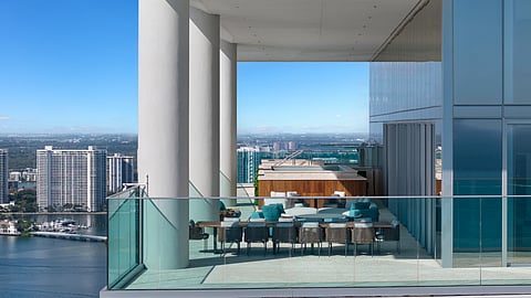 Expansive terrace with ocean-view pool in Sunny Isles Beach