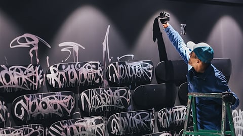 JonOne in action at the Museum of Graffiti in Shanghai, China, 2024