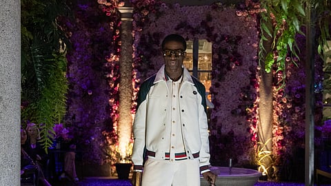 Model in white outfit from Philipp Plein’s Tennis Society collection