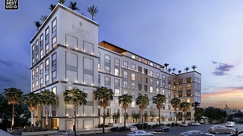 Exterior view of Kadún Boutique Hotel in Cabo San Lucas at sunset