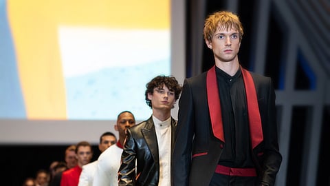 Models walk the runway in menswear and couture looks at Pignatelli Atelier