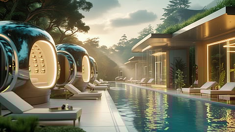 A futuristic spa-like medical compound