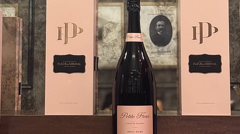 Fleur de Miraval Champagne bottle with pink box display in New York