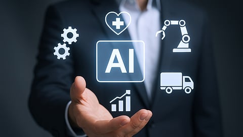 AI technology icons floating above a businessperson’s hand