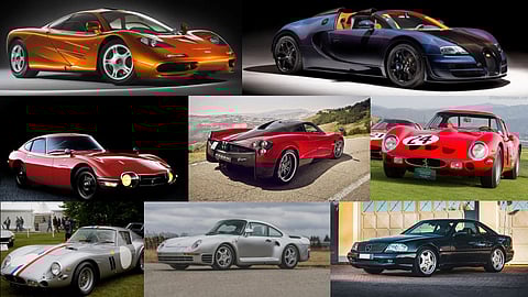 A collage of rare classic and supercars shown together