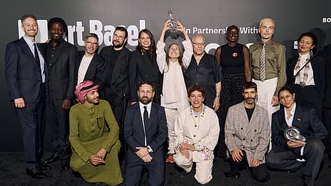 Group of Art Basel Awardees posing together at the inaugural ceremony in Miami Beach