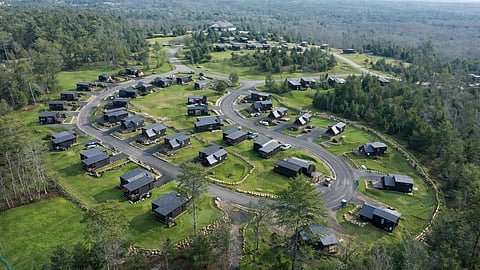 Aerial view of The Preserve Sporting Club & Resort’s 60-unit luxury tiny home Cozy Cabin Village