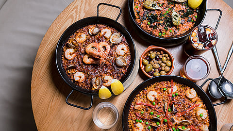 Assorted Spanish paellas served at Bulla Gastrobar in Aventura