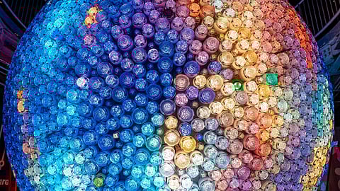 Close-up of the 2026 Times Square Constellation Ball with circular Waterford crystals