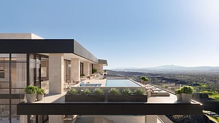 Terrace with infinity pool at Four Seasons Private Residences Las Vegas overlooking the Strip