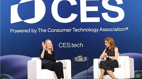 CES 2026 stage conversation with industry leaders beneath the CES logo in Las Vegas