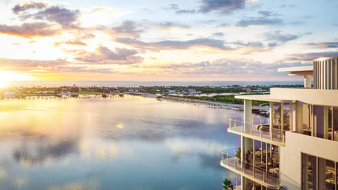 Maison d’Or waterfront residences overlooking the Intracoastal and Atlantic Ocean at sunset