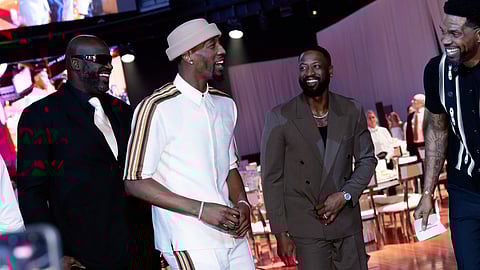 Shaquille O'Neal, Bam Adebayo, Dwyane Wade, and Udonis Haslem at the 16th Annual Miami HEAT Gala