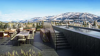 Chalet Alpina Mountain Homes rooftop pool overlooking snow covered slopes