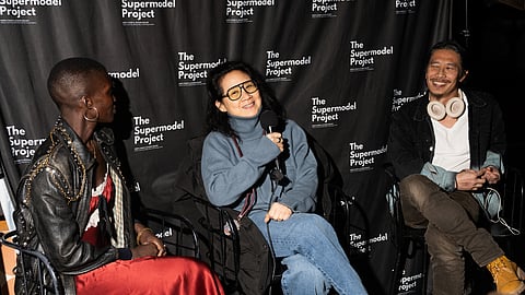 Betsy Sze, Achok Majak, and Greg Chan in discussion at The Supermodel Project NYFW event