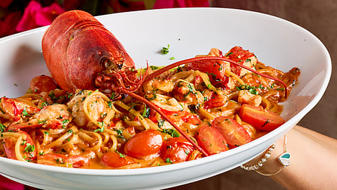 Lobster pasta with cherry tomatoes and herbs served at Selini restaurant in Delray Beach