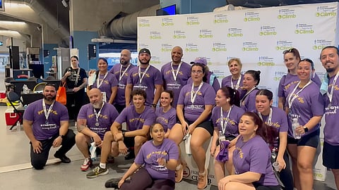 Team of climbers gather at the Fight For Air Climb Miami event at loanDepot park