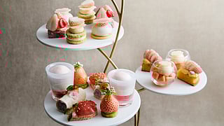 Sakura afternoon tea with white strawberries and tea at JW Marriott Tokyo