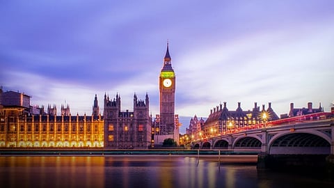 Big Ben and Westminster Bridge at sunset in London