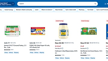 Sam’s Club online shopping page featuring bulk groceries and member discounts