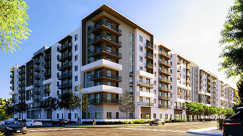 Modern mid-rise residential building with balconies at Metro Parc North in Hialeah