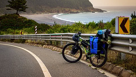 A bicycle equipped for touring or bikepacking