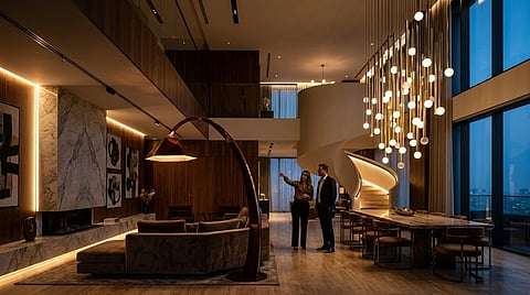 A luxury apartment interior with modern design elements