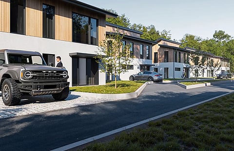 A modern residential complex of townhouses