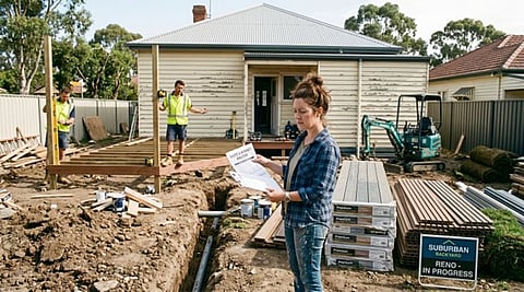 A residential backyard renovation in progress