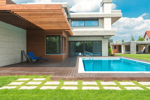 A contemporary villa with an elegant patio design