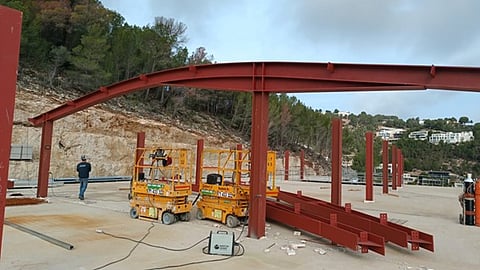 a construction site for a steel-framed structure
